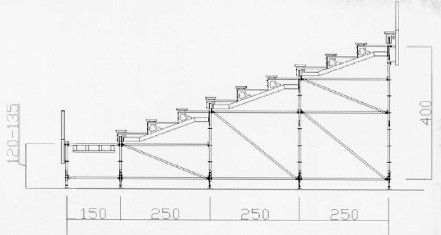 Tribuna 3 moduli di profondità con balconcino frontale